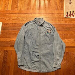 Y2K embroirded denim button up‎ shirt